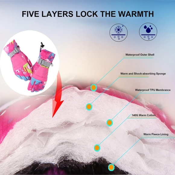 KID Snow Gloves Waterproof Lined Long Cuff Leather Gloves for Girls, Size: XS - Picture 5 of 5